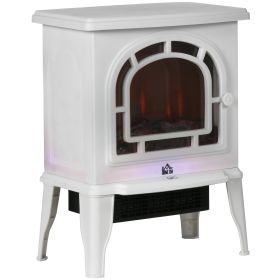 Electric Fireplace Stove, Freestanding Fireplace Heater with Realistic LED Flame, Overheat Protection, 750W/1500W, White