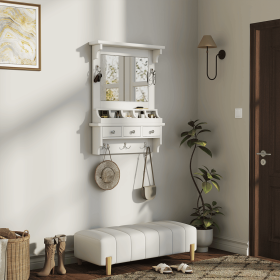 Floating Makeup Vanity with Big Mirror, Wall-Mounted Storage Vanity with Drawers, Pockets & Hooks