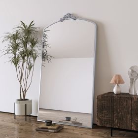 Full Length Mirror 36x66 Inch Vintage Ornate Arched Floor Mirror Metal Framed Mirror Dressing Mirror Oversized Wall Mirror, for Entryway, Living