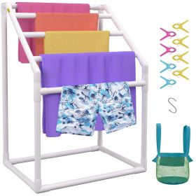 VEVOR Towel Rack, 5 Bars Outdoor PVC Towel Holder, Freestanding Pool Towel Hanger Stand with Clips, Bag & Hook