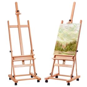 VEVOR Studio H-Frame Easel, Holds Canvas Art up to 48", Beechwood Artists Easel for Painting with Wheels and Large Storage Tray