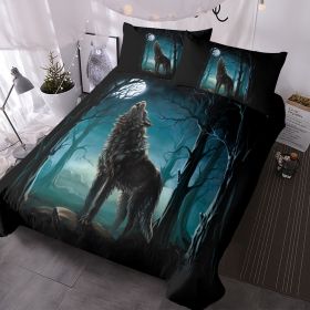 Vintage Wolf Duvet Cover Set Green Sunset Retro Wolf Comforter for Teen Boys Wolf Galaxy Star Forest Bedding Set