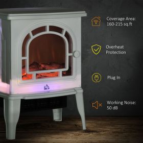 Electric Fireplace Stove, Freestanding Fireplace Heater with Realistic LED Flame, Adjustable Temperature, Overheat Protection, 750W/1500W, White