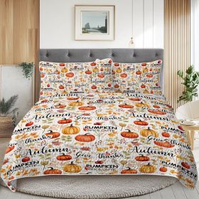 Pumpkin Autumn Leaves Print Quilt Set -1 Quilt, 2 Shams (Option: King)
